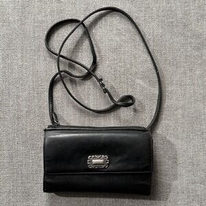 Fossil Black Leather Wallet Crossbody Bag Organizer Flap Snap Closure‎